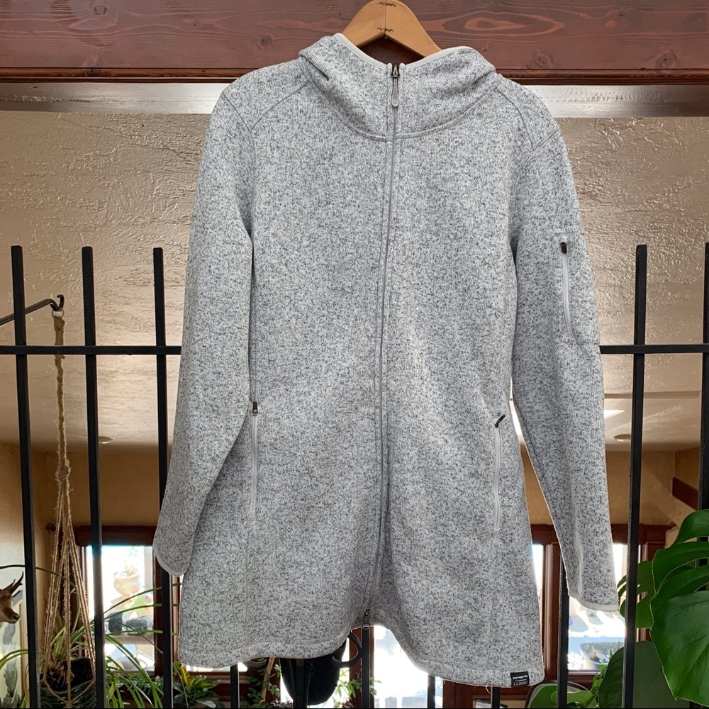 Women's L.L.Bean Sweater Fleece Coat 2 Way Zip Jacket Gray Long Hoodie, L Pet - Picture 4 of 11